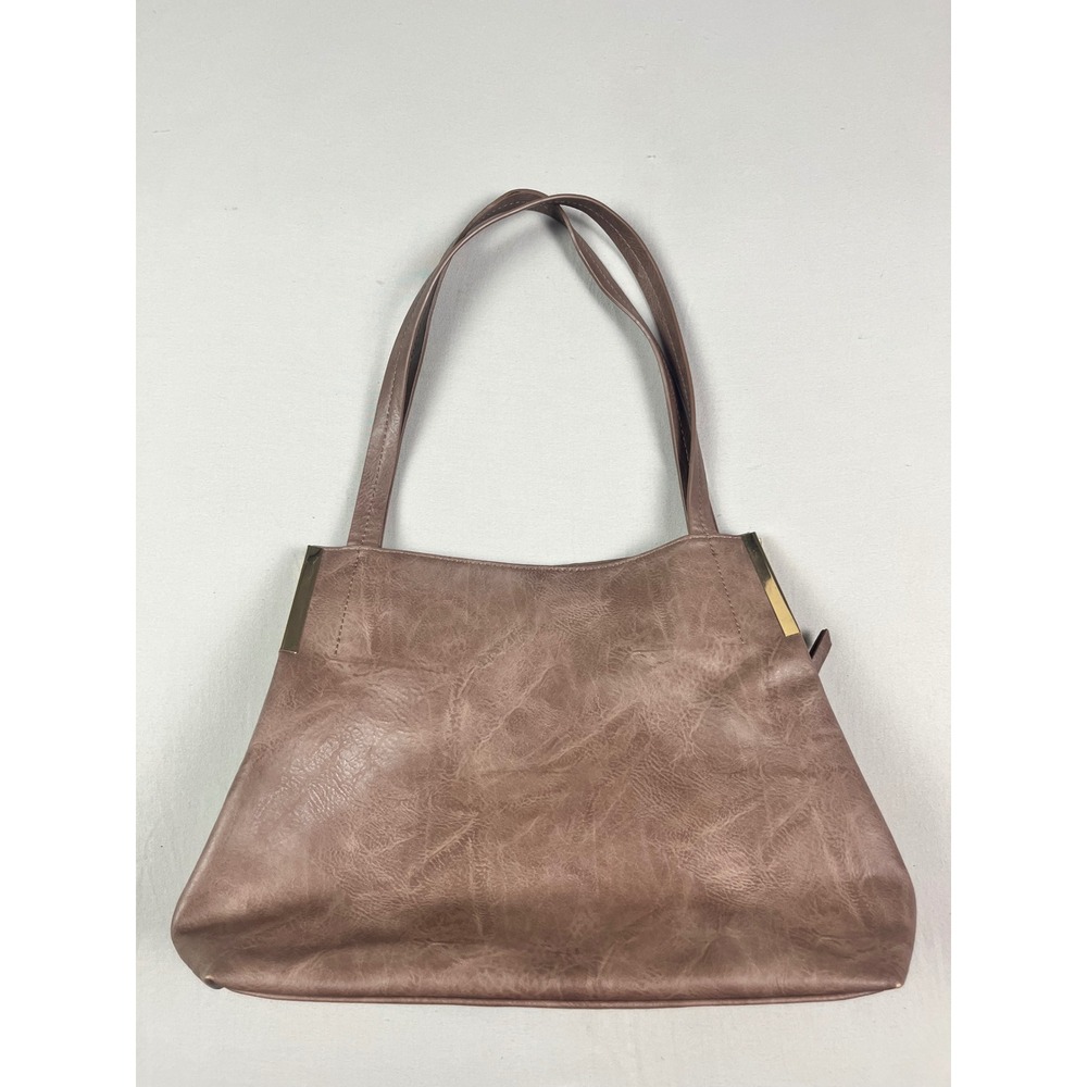 Madison‎ West Mauve Taupe Vegan Leather Shoulder Bag Gold Hardware Tote